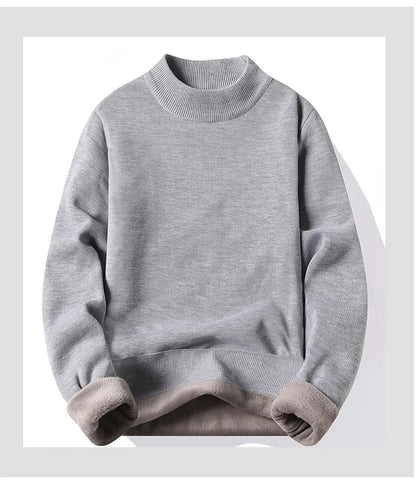 Men's Pullover Soft Sweater Winter Velvet Shirts Brand Clothing Knitted Fleece Warm Cold Blouse Slim Fit Bottom Shirts.