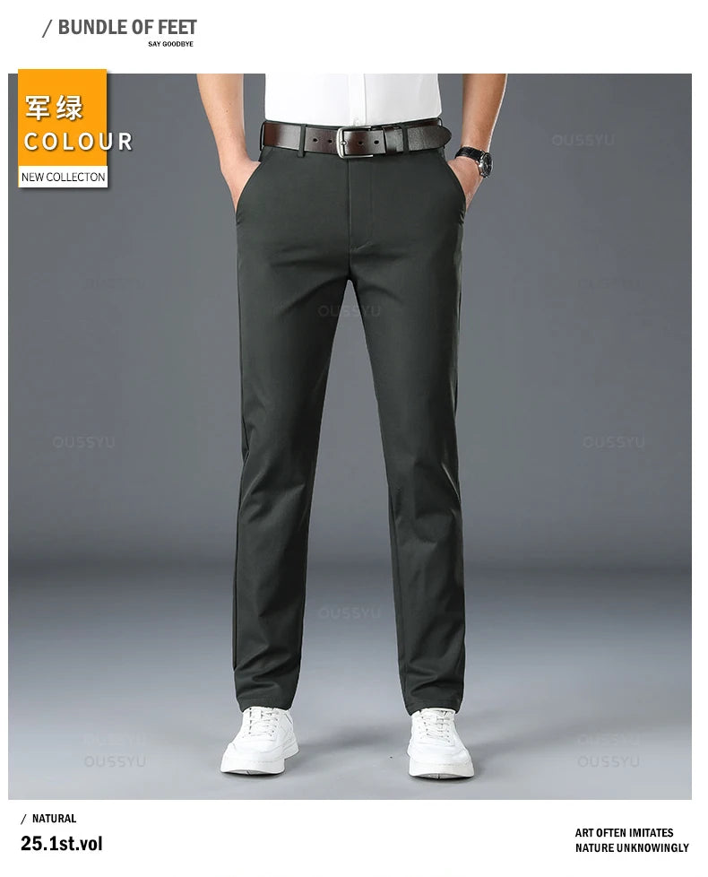 2025 Spring Autumn New Men's Straight Casual Pants Business Fashion Khaki Grey Red Black Solid Color Trousers Plus Size 38 40.
