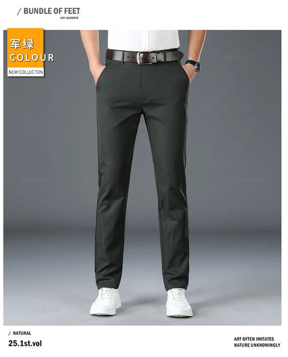 2025 Spring Autumn New Men's Straight Casual Pants Business Fashion Khaki Grey Red Black Solid Color Trousers Plus Size 38 40.