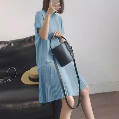 Zanzea lässig solide plissierte Kleid Frauen Sommer Kurzarm knielange Robe 2024 koreanische lose einfache Patchwork Vestido Overs ize.