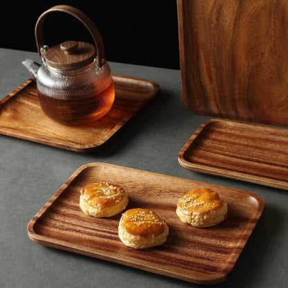 Wooden Tray Rectangular Solid Wooden Serving Tray Coffee Dessert Tea Storage Tray Kitchen Accessories.