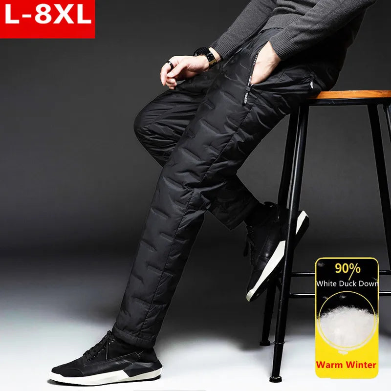 Winter Duck Down Pants Men Outdoor 8XL 7XL 6XL Plus Size Warm Padded Thicken Waterproof Thermal Trousers Windproof Male Jogger.