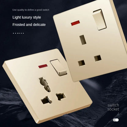 UK Standard 13A Gold USB Stecker Wandsteckdose Lichtschalter, 220V Universal 6-Loch-Doppelsteckdose mit 2,1A USB-Ladeanschluss.