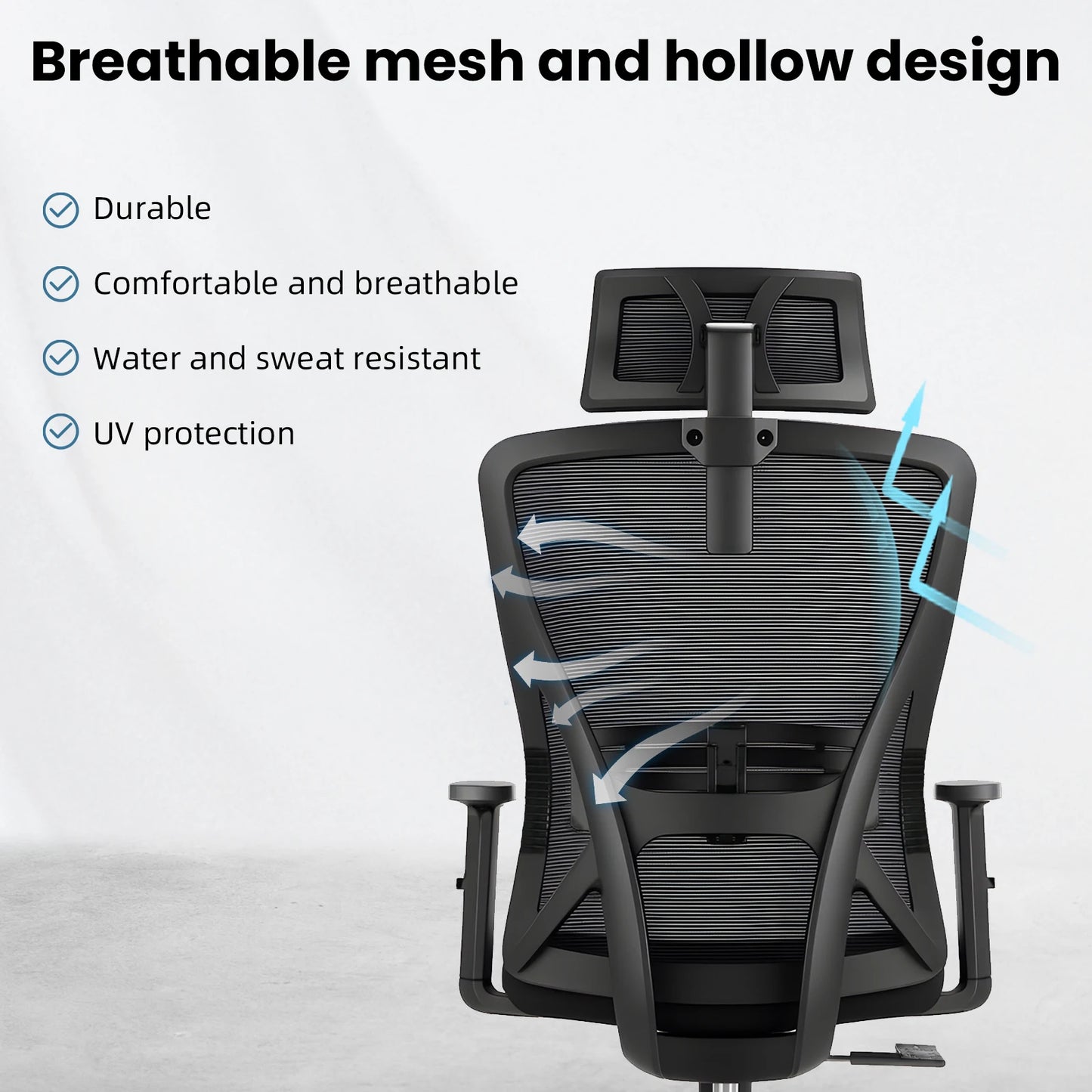 Durrafy Ergonomischer Bürostuhl, drehbarer Arbeitsstuhl mit verstellbarer Lordosenstütze und Armlehnen, für Home-Office-Gaming