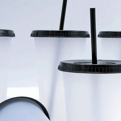 5pcs 24oz Transparent Reusable Tumblers With Black Lids and Straws Iced Coffee Water Bottle Cold Smoothie Cups For Parties Drink.