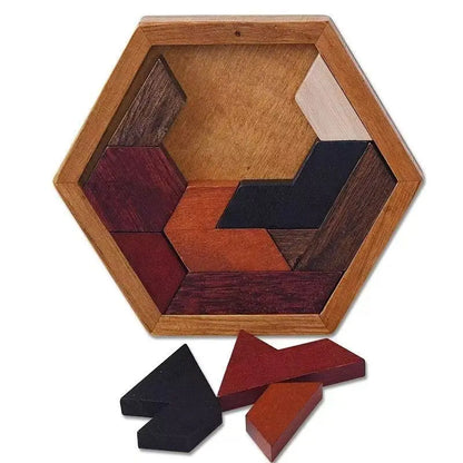 Classical Hexagon Tangram Puzzle Wooden Brain Teasers For Kids Logic Thinking Games Casse Tete Rompecabezas De Madera.