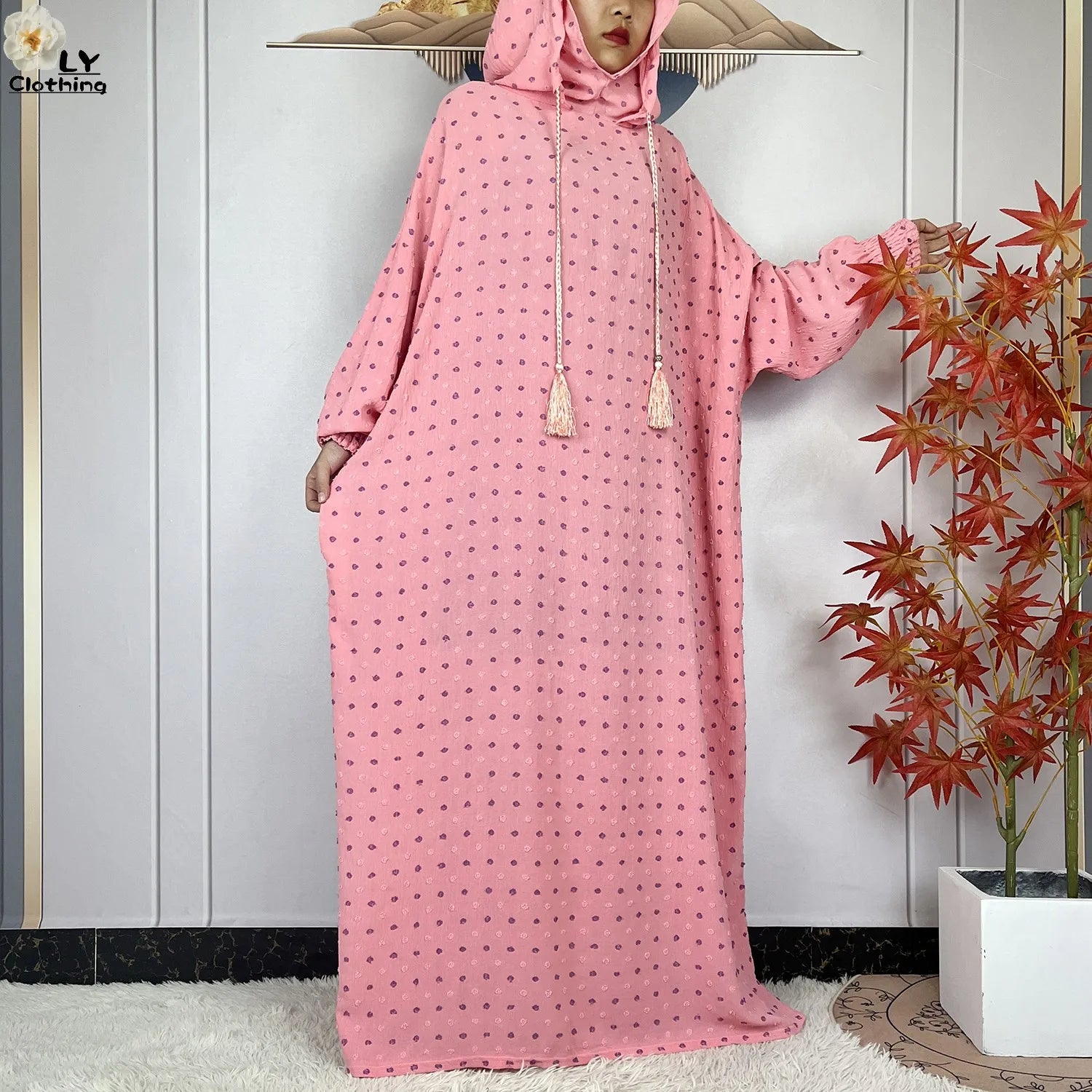 2024New Pure Cotton Ramadan Muslim Two-Hat Abaya Dubai Turkey Islam Prayer Clothes Loose Robe Islamic Women Traditional Clothing.