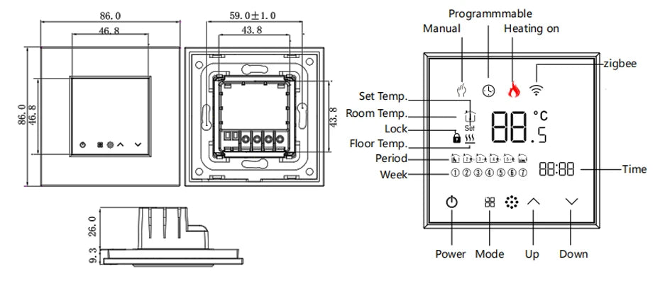 BSEED Zigbee Electric Floor Heating Thermostat LED Sensor Water Gas Boiler Smart Temperature Controller Without Frame Tuya Alexa.