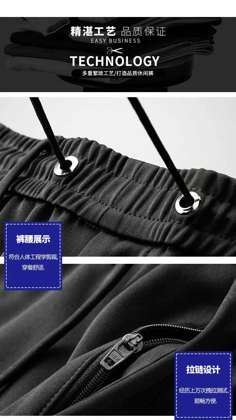 10XL Big Size Men's Summer Casual Pants Straight Fit Elastic Waist Trouser Male Classic Office Plus Large Stretch Zipper Pocket.
