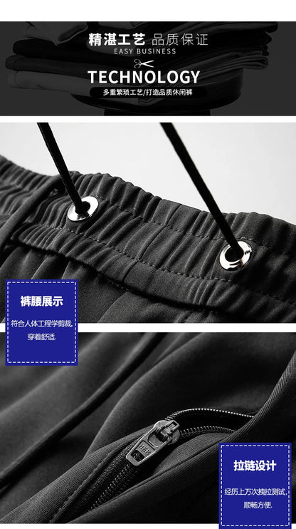 10XL Big Size Men's Summer Casual Pants Straight Fit Elastic Waist Trouser Male Classic Office Plus Large Stretch Zipper Pocket.
