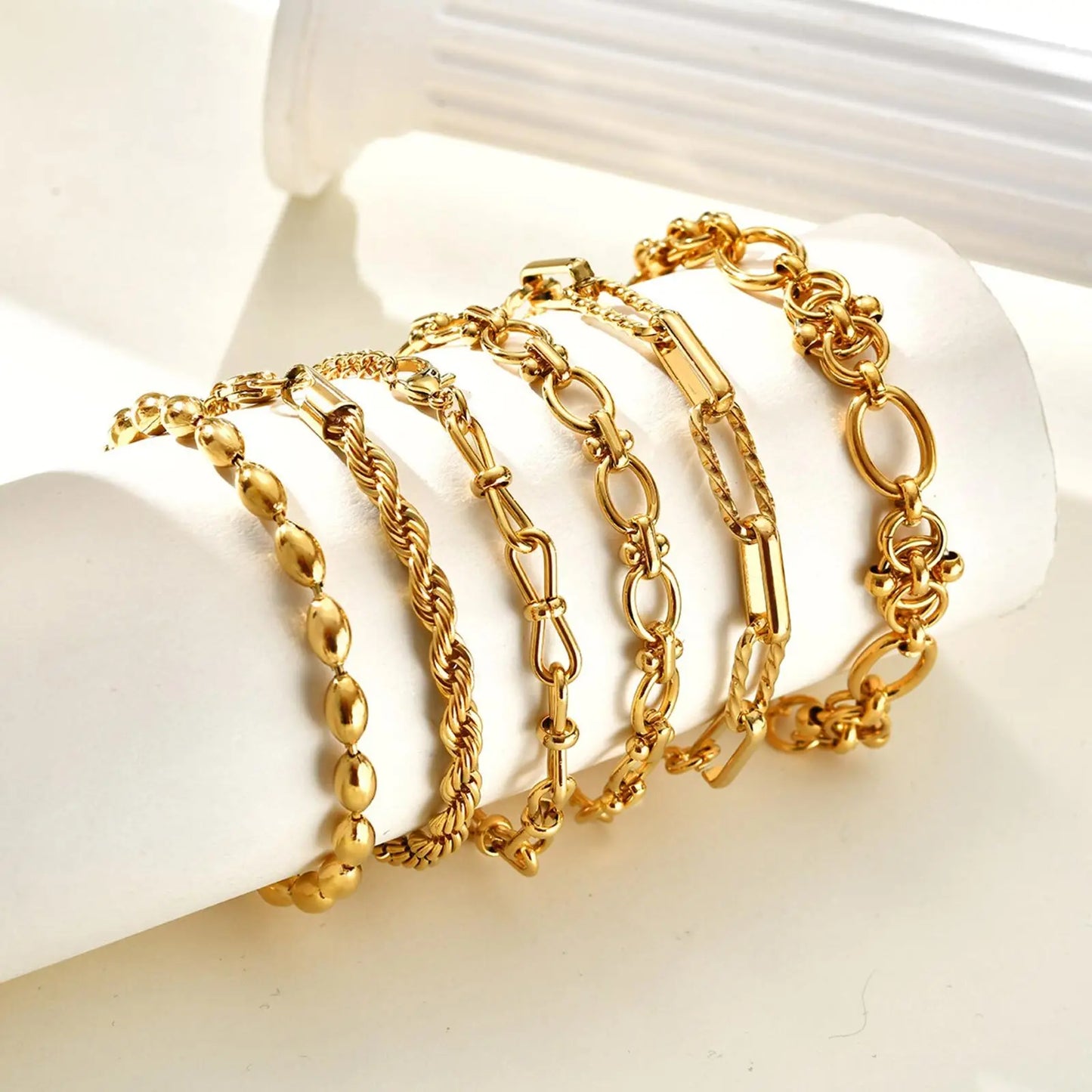 Chunky Stainless Steel Link Chain Bracelet For Woman, Gold Plated Layering Bracelets Wristband Waterproof Jewelry.