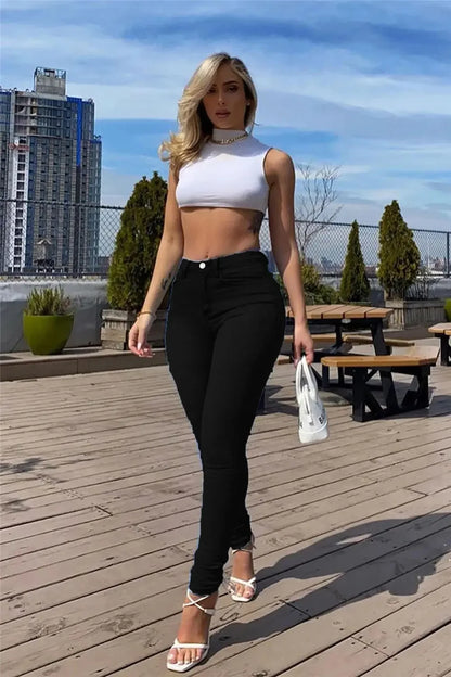 Sexy Peach Hip Jeans Women's Casual Trousers Crayon Pants European And American Style Fashionable Zippered Tight Fitting Denim.