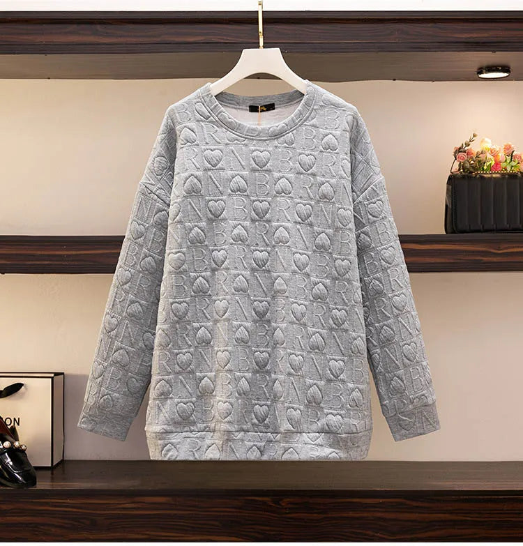150Kg Plus Größe frauen Fehlschlag 157 Frühling Herbst Neue Liebe Drucken Lose Schlanke Sweatshirt Schwarz Grau Haut 6XL 7XL 8XL 9XL 10XL