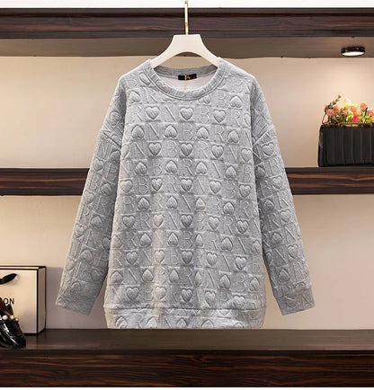 150Kg Plus Größe frauen Fehlschlag 157 Frühling Herbst Neue Liebe Drucken Lose Schlanke Sweatshirt Schwarz Grau Haut 6XL 7XL 8XL 9XL 10XL