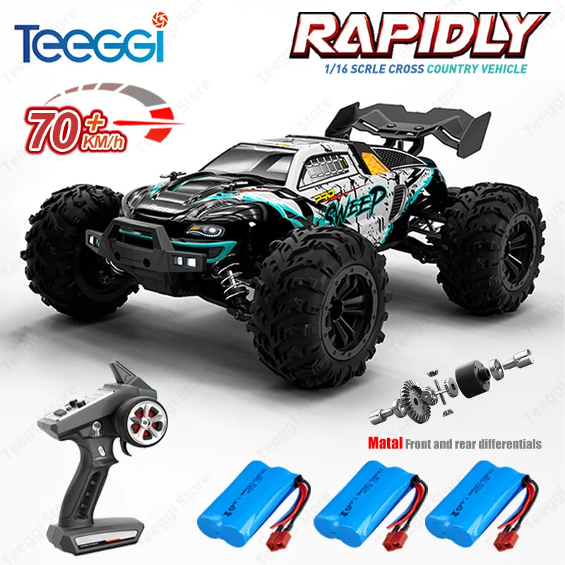 Teeggi 16101 /16102 PRO 1:16 High Speed RC Car With LED Light Drift 70KM/H 4WD RC Off-Road Car Monster Truck Toy For Kid Gifts.