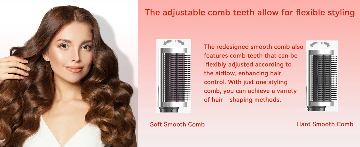 Professional 6IN1 1300W Multi-Functional Hair Styler - Dry, Straighten, Curl with Brush, Ideal for Salon & Home Use.