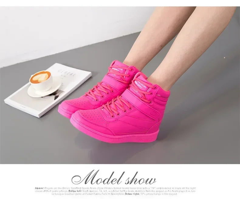 Designer Woman Breathable High Top Black White Boots Women Casual Sport Shoes Platform Hidden Increasing Sneakers Leather Shoe.