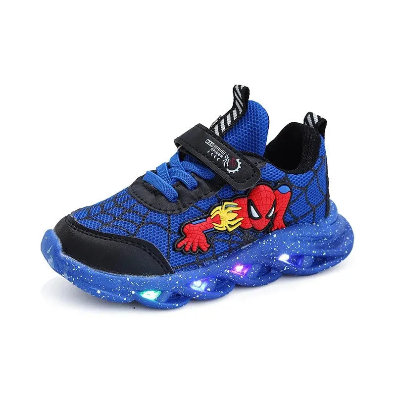 Disney LED Casual Sneakers Red Black For Spring Boys Spiderman Mesh Outdoor Shoes Children Lighted Non-slip Shoes Size 21-30.