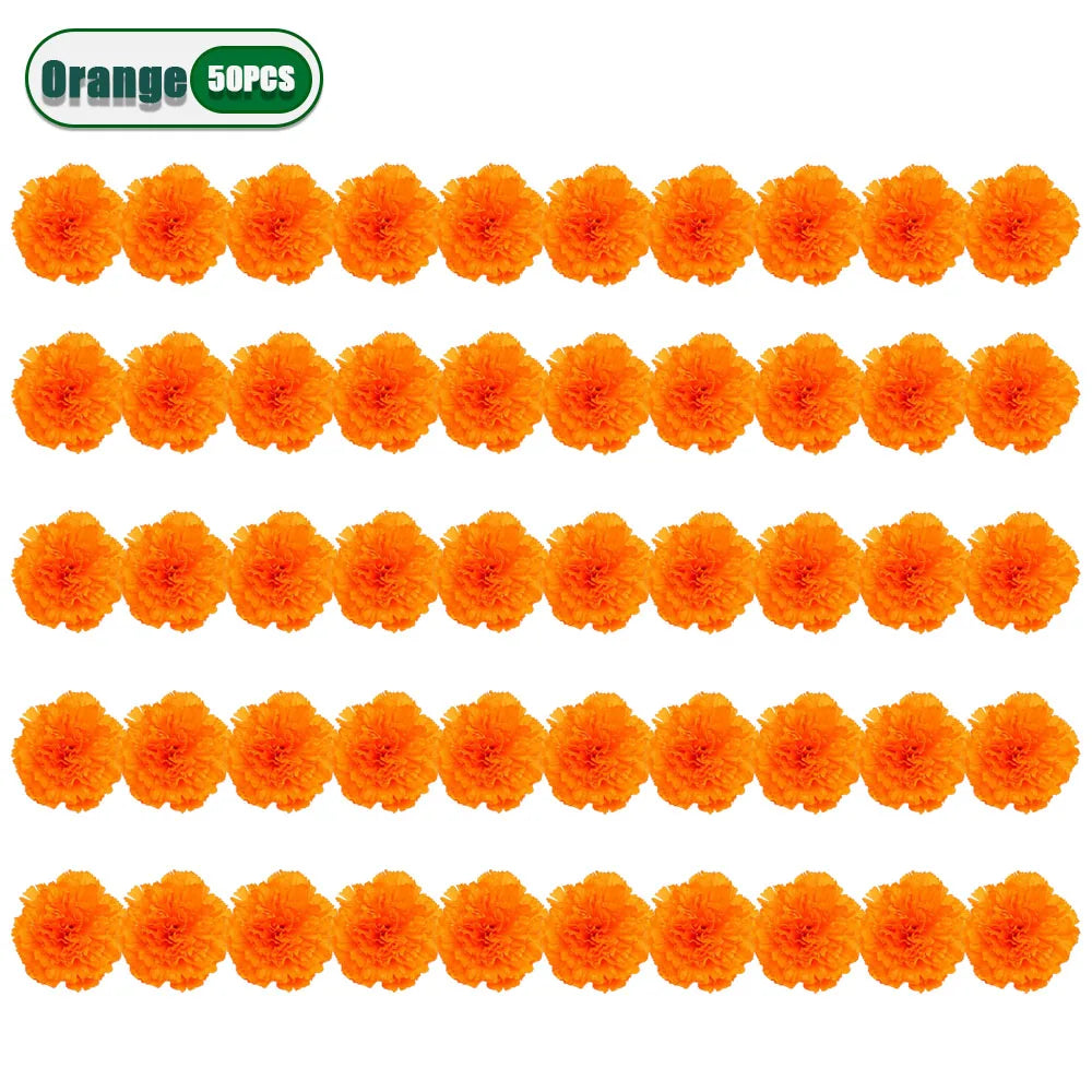 2,17 Zoll mexikanische Ringelblume künstliche Blumen Tag der Toten DIY Girlande String Halloween Diwali Party Home Outdoor Dekoration.