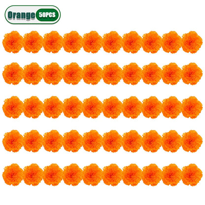 2,17 Zoll mexikanische Ringelblume künstliche Blumen Tag der Toten DIY Girlande String Halloween Diwali Party Home Outdoor Dekoration.