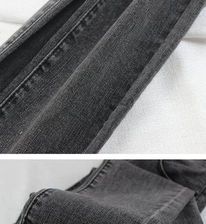 Black Grey Jeans Women's Spring Autumn Winter High-Waisted Petite Stretchy Tight Small Footed Pants Slimming Pencil Leggings.