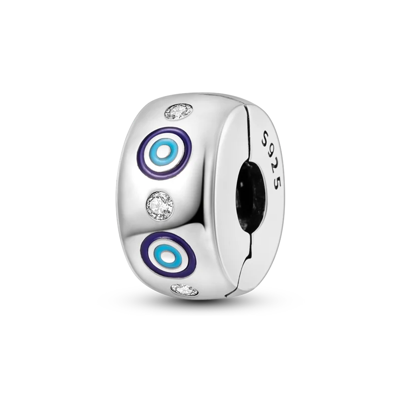 Silver Clasp 925 Sterling Silver CZ pave Clip Charms Daisy Beads Stopper Safety Chain fit Original Bangle Bracelet Jewelry Clip
