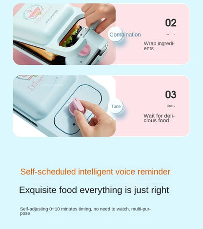 Cartoon Sandwich Machine Home Breakfast Waffle Maker Bread Machine Line Jiuyang Theme  Yellow Blue Timing Fried Eggs.