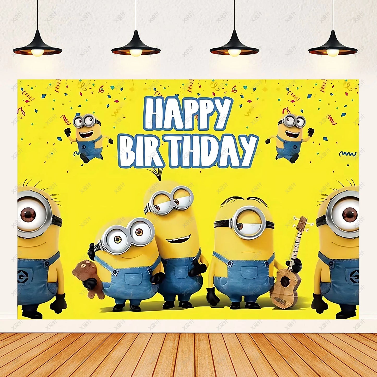 Cartoon M & Minions Geburtstag Party Dekoration Einweg Geschirr Tasse Teller Tischdecke Luftballons Gelb Große Augen Hintergrund Banner.