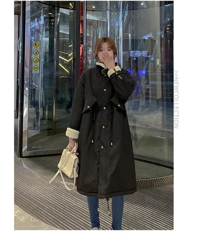 Daunen-Baumwoll-Parkas-Jacke für Damen, mittellang, über dem Knie, 2025, neue koreanische lockere Mode, Winter, gepolstert, weiblich, verdickt