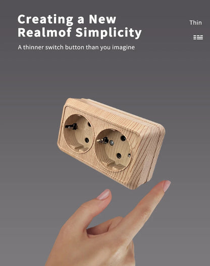 Holzfarbe, Wandoberfläche, 2-Steckdosen, Stecker, EU-Außensteckdosen mit Erdung, Steckdose für den Außenbereich, flammhemmender Kunststoff.