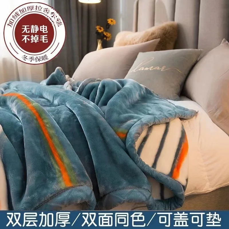 Thiened Double-layer Raschel Blanket Warm Coral Fce Wedding Blanket Single Double Bed Autumn Winter Warmth Cover Blanket