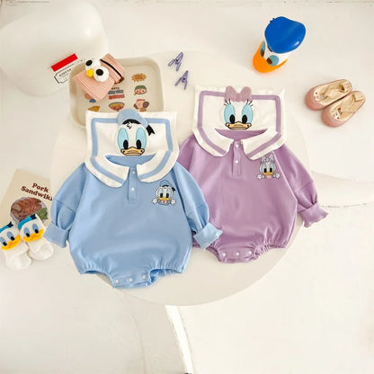 Neugeborenen Baby Strampler Socke Hut 3 stücke Set Cartoon Donald Daisy Ente Kleidung Jungen Mädchen Overall Infant Kurzarm Body k732.