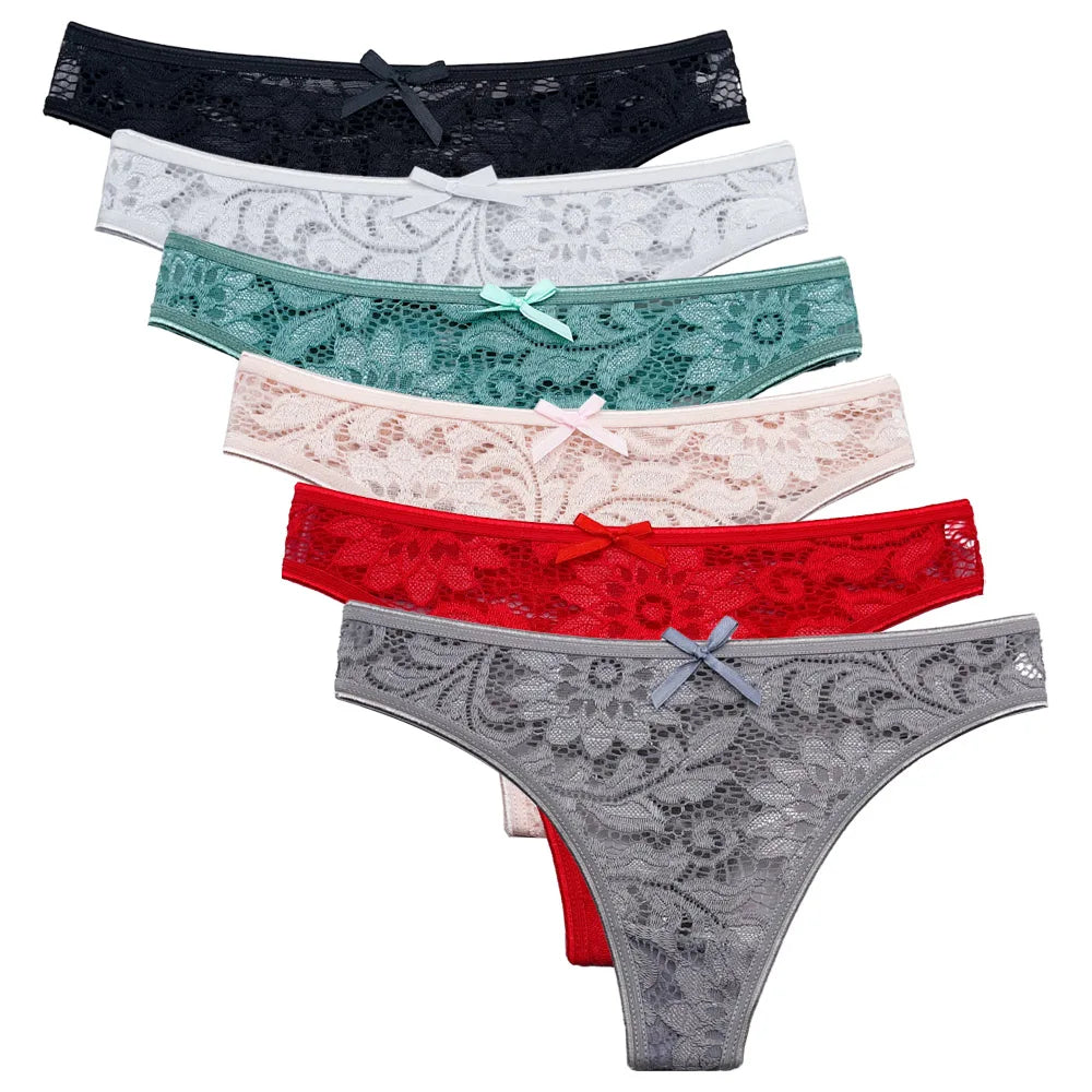 5 PCS/Set Cotton Thong Women Underwear Sexy Lace Panties Female Underpants Solid Color Panties Lingerie Low-Rise G-string