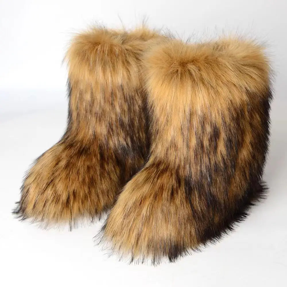 Y2K Fluffy Mid-calf Boots Winter Women Fashion Snow Boots Warm Cotton Shoes.