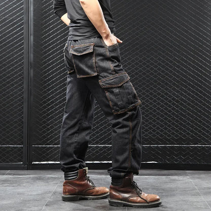 Men's Autumn/Winter Multi-Pocket Straight-Leg Cargo Pants Loose Fit Plus Size Plus Beefy Jeans Casual Comfortable Denim Trousers.