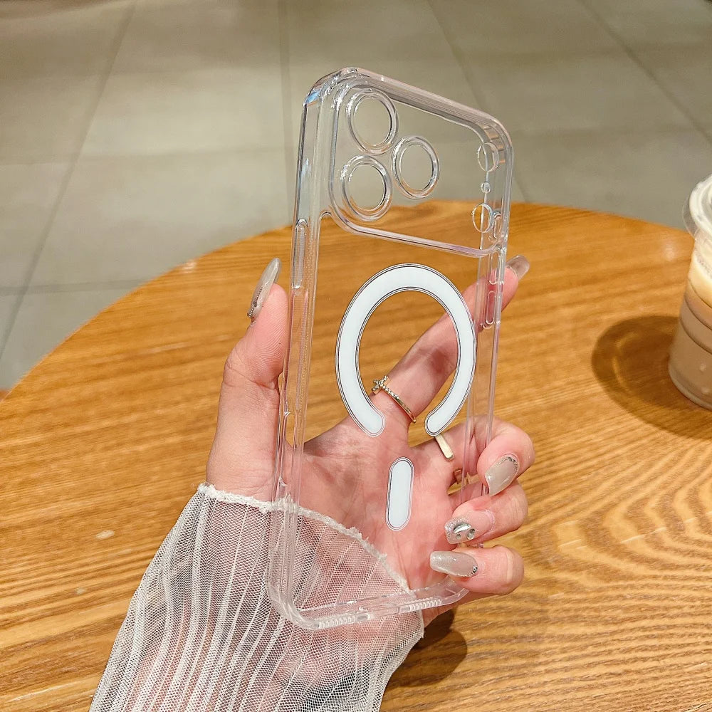 Ultra thin 17 Pro Max Magnetic Case Transparent Magsafe Case For iPhone 17 Air 16 15 14 13 11 12 Pro Max Camera Protect Cover.