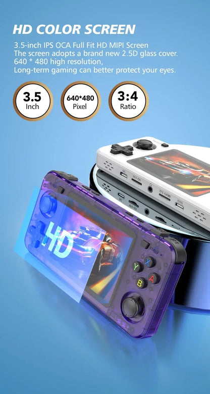 15000+ Ready Games! 3.5" IPS Retro Handheld Console RK3326, 3000mAh Long Play original ARKOS Blue R36H 64GB 128GB.
