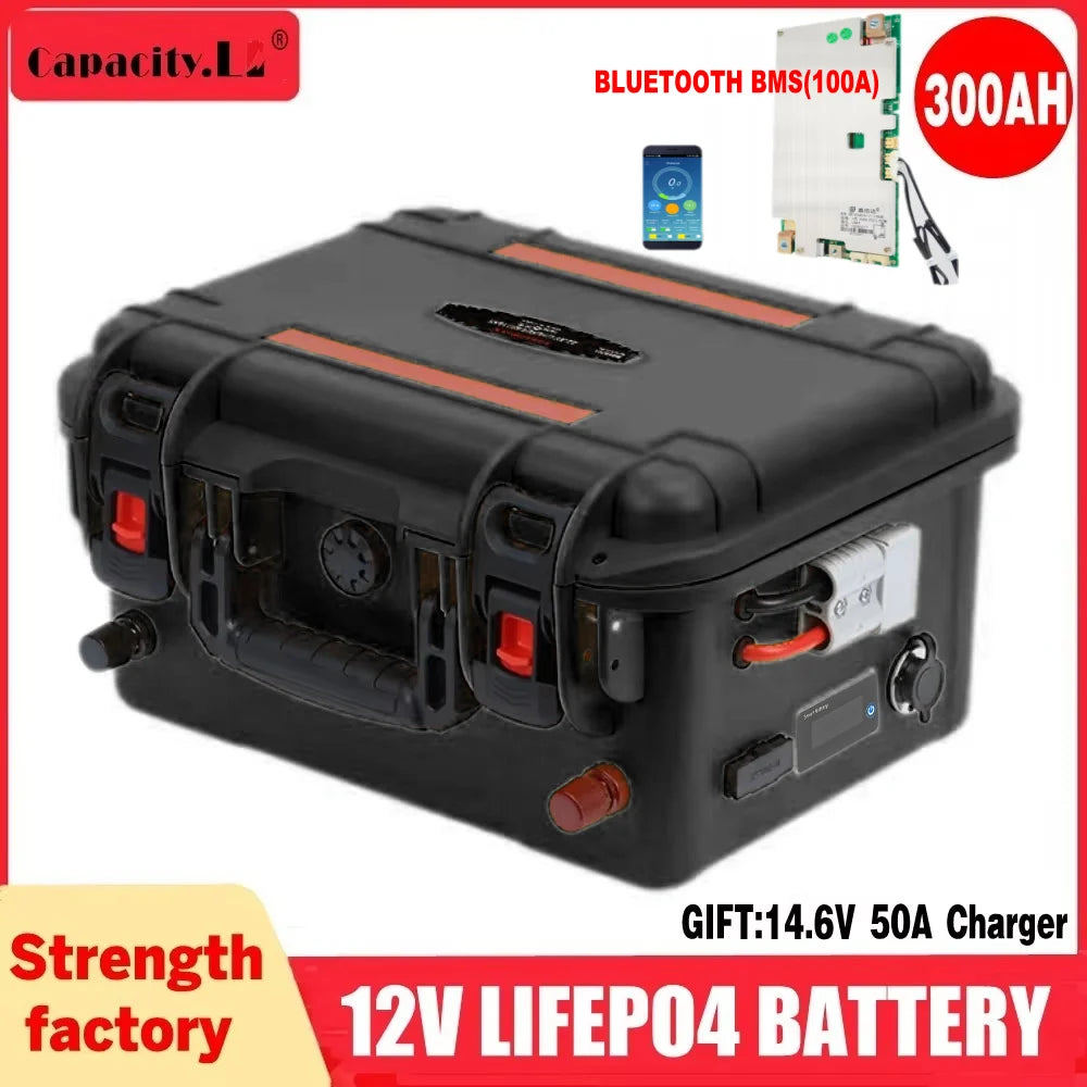 New12V100Ah LiFePo4 Battery 120AH 150AH200AH 12v Rechargeable Lithium Battery Pack300A With Bluetooth BMS for Comping Solar Boat.