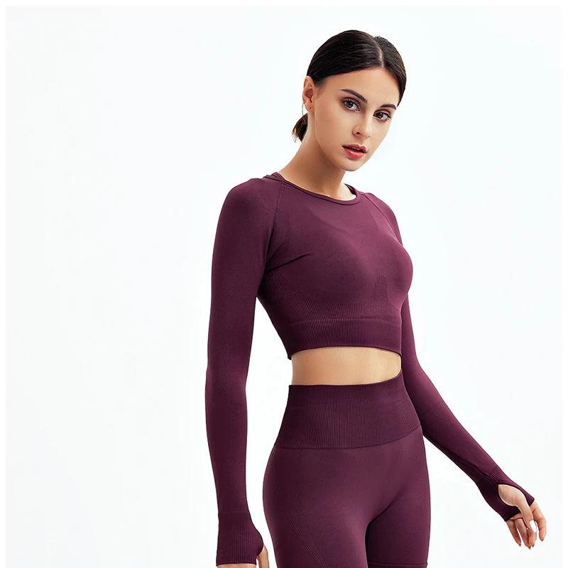Women's Shirt Seamless Crop Top Fitness Shirts Long Sleeve Sports Top Woman Yoga Tops Activewear With Thumb Hole Sportswear