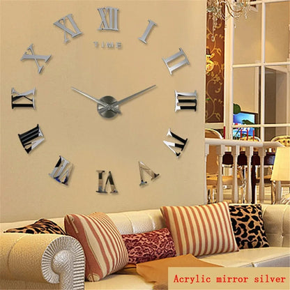 2D/3D Große Römische Ziffer Acryl Spiegel Wanduhr Aufkleber Mode DIY Quarz Uhren Uhr Hause Dekoration Wohnzimmer Aufkleber