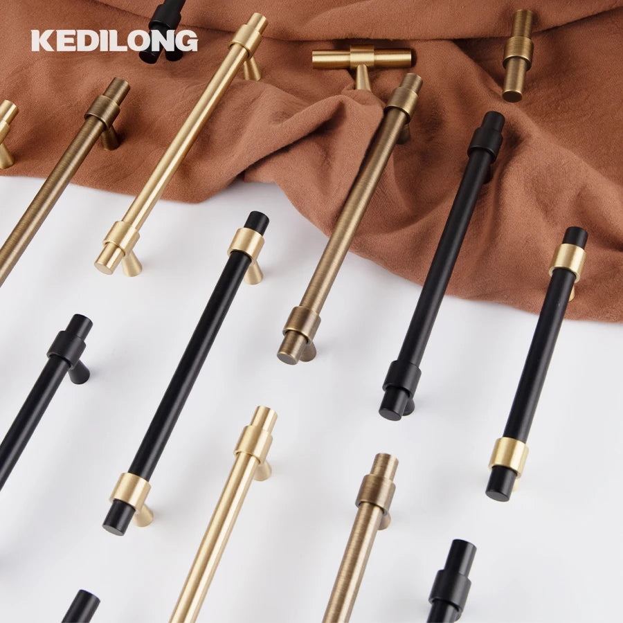 KEDLO Solid Brass Brushed Antique Brass Bronze 500mm Pull Drawer Knobs T Bar Kitchen Cabinet Handle