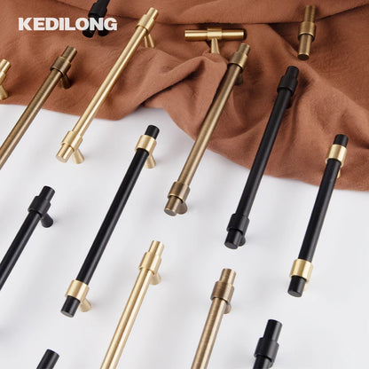 KEDLO Solid Brass Brushed Antique Brass Bronze 500mm Pull Drawer Knobs T Bar Kitchen Cabinet Handle