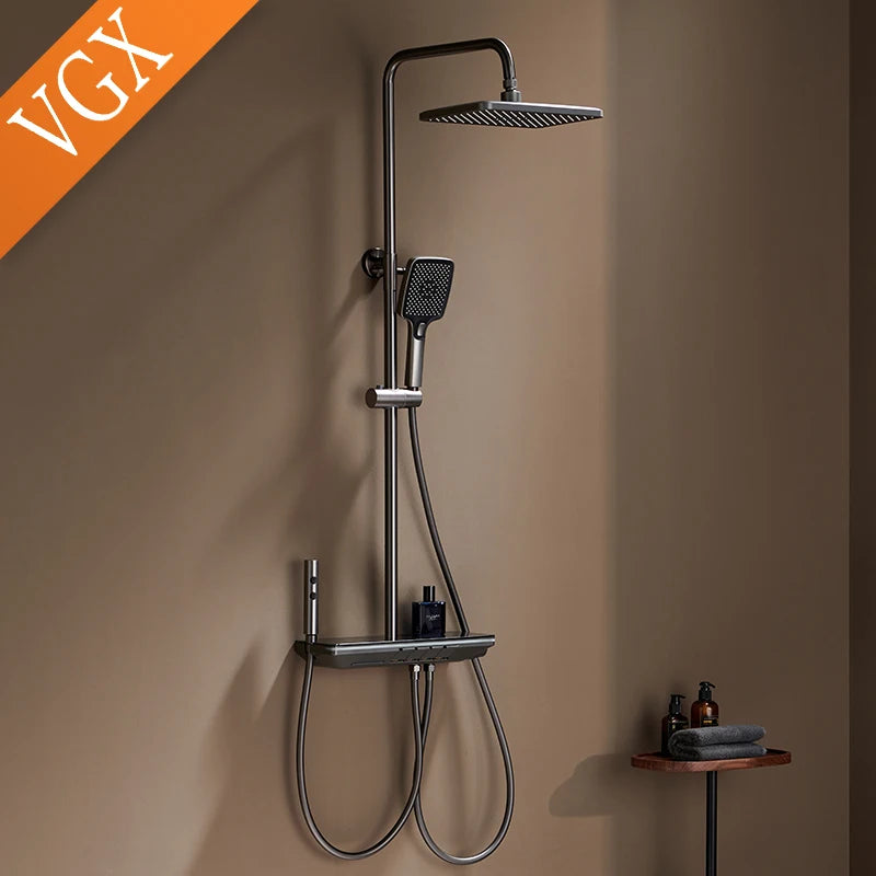 VGX LED Digital Shower System Modern Bathroom Temperature Display Shower Faucet Set Rainlfall Bathroom Mixer Bidet Shower Set