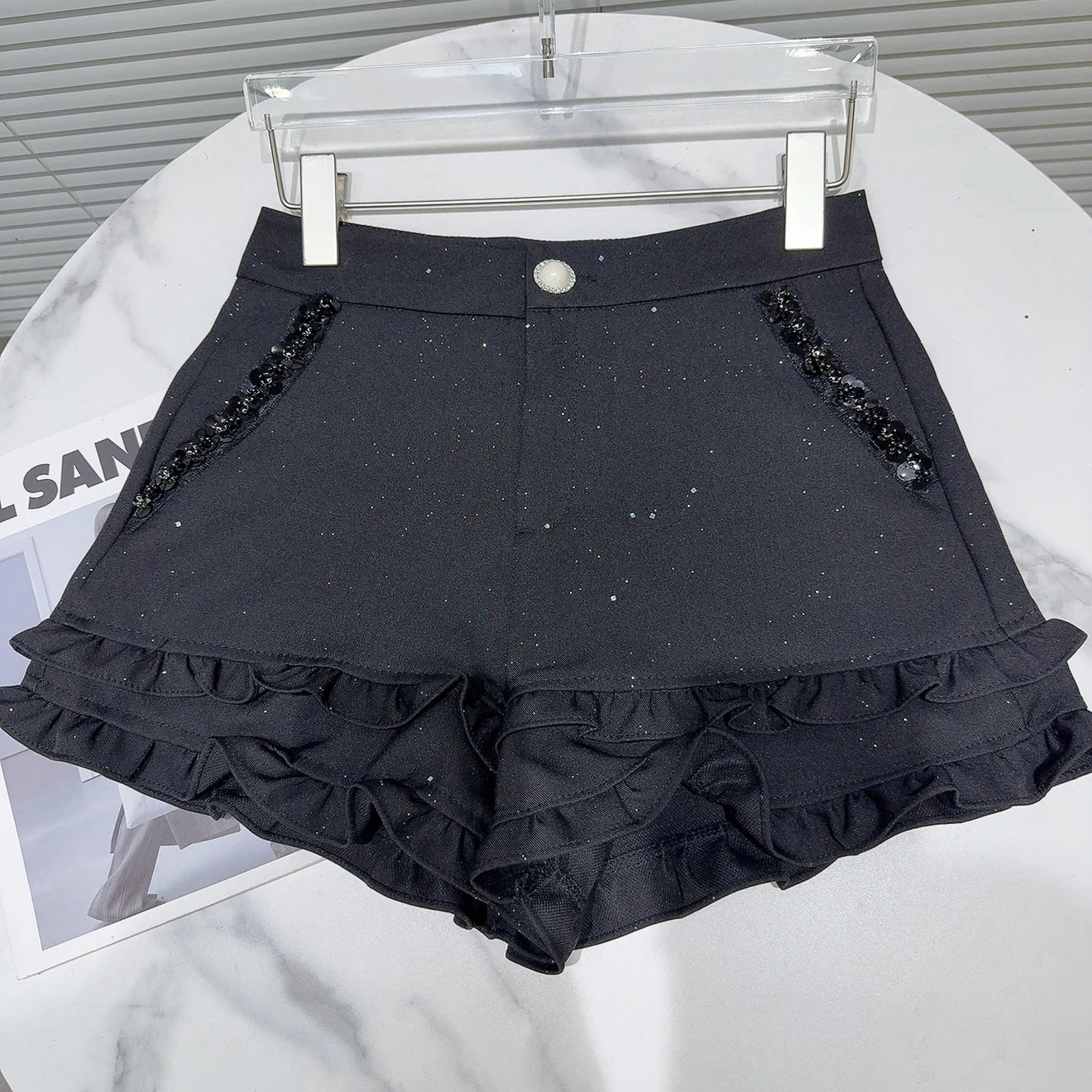 2025 Summer Clothes New Fashion Sequined Beaded Fungus Edge Pants Three-point Shorts Sweet Girls Temperament Short Pants Women.