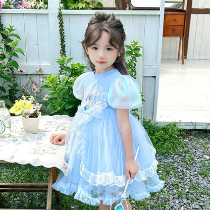 Mädchen Schneekönigin Spitze Schleife Prinzessin Kleid Elsa Cosplay Disney Performance Kleidung Kinder Halloween Karneval Party Fee Outfits