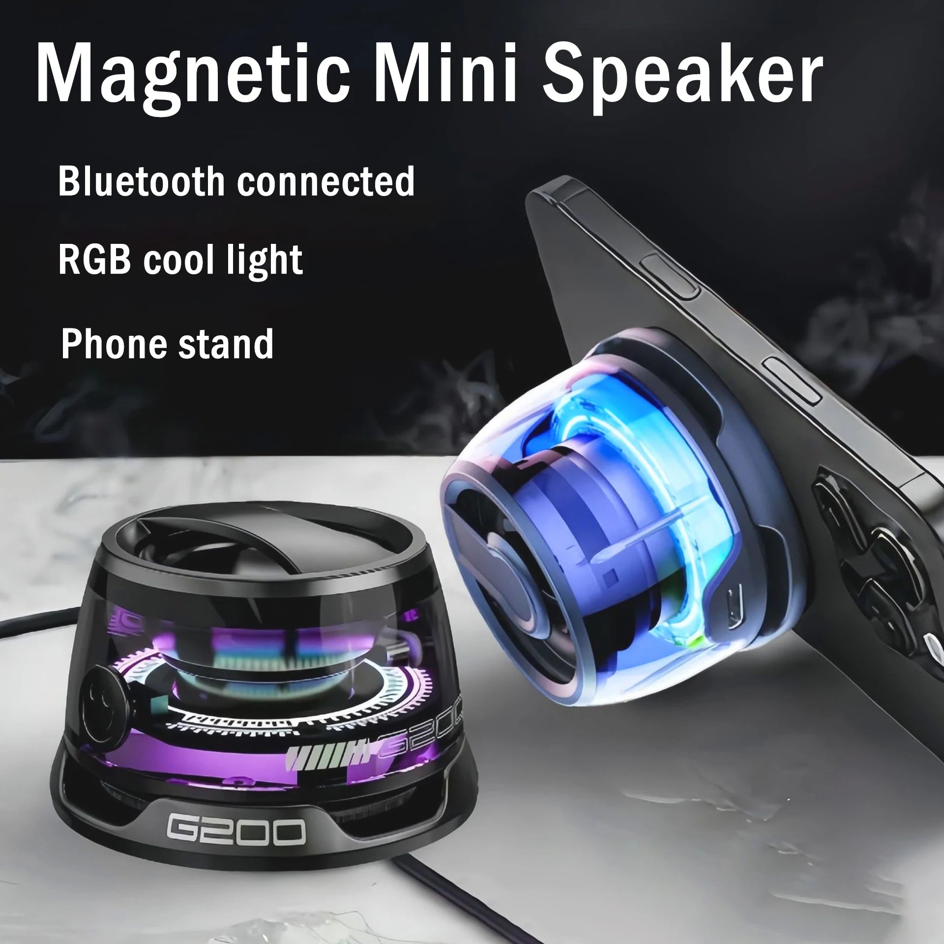 Mini Magnetic Bluetooth Speaker Portable Phone Holder RGB Lighting Speaker BT5.3 Mini Sound Box 7 Hours Playback Easy to carry.