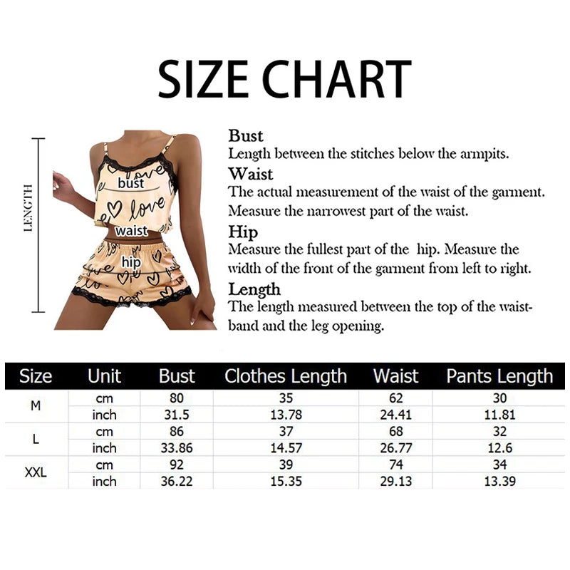 2 teile/satz Pyjama Anzug für Frauen Sexy Nette V-ausschnitt Spitze Liebe Herz Gedruckt Hosenträger Tops Shorts Nighty Nachtwäsche Homewear set.