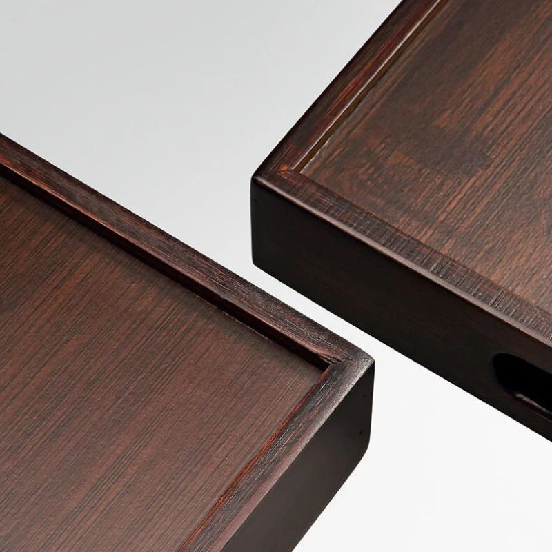 Retro Bamboo  Wooden Rectangular Storage Trays Hotel Dessert Dinner Bread Fruit Food Plate With Handle Home Kitchen Wooden Tray.