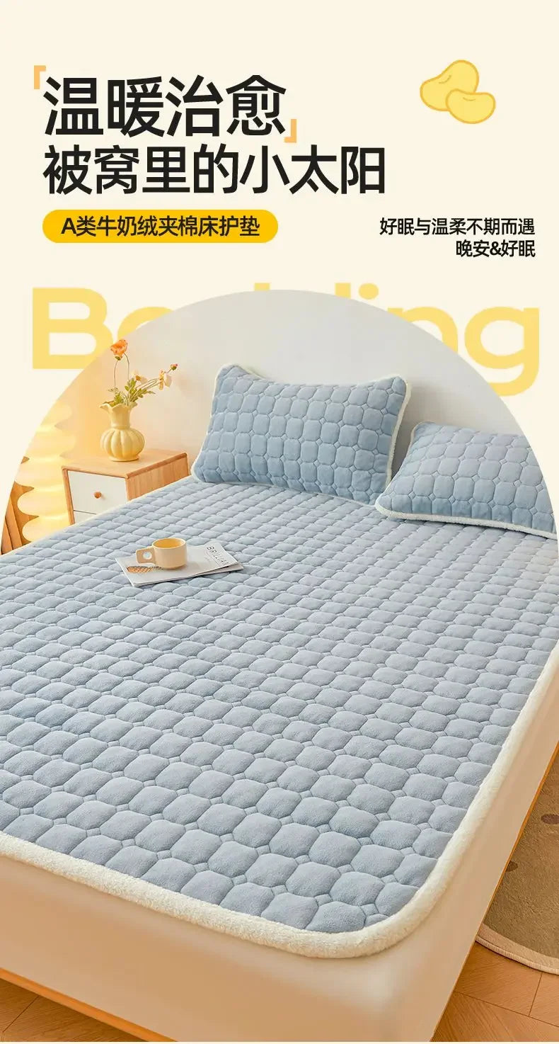 2024 New Class A Thickened Milk Fleece Mattress Winter Warm Fleece Bed Cover Student Dormitory Mat Quilt.