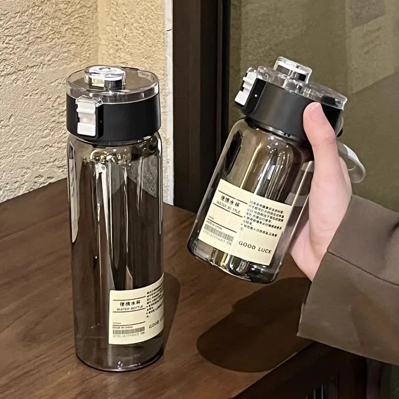 Kawaii Plastic Transparent Water Bottle Leakproof Simple Portable Outdoor Travel Office Water Bottle Juice Cup Beach Drinkware.